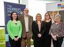 Clare Watson, Dementia NI CEO, Davie McElhinney, Trustee and Member of Dementia NI, Councillor Sandra Duffy, the Mayor of Derry City and Strabane, Hazel Haworth, Dementia NI Empowerment Lead and Violet McConnell, Dementia NI Member.
