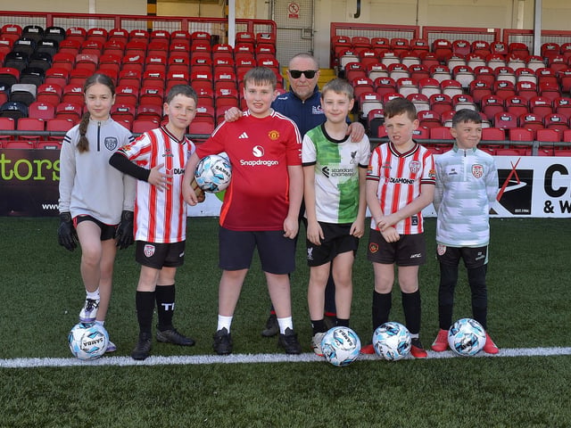 Some of the childen who participated in the Ryan McBride Foundation's Soccer Camp held in the Brandywell Stadium. Photo: George Sweeney