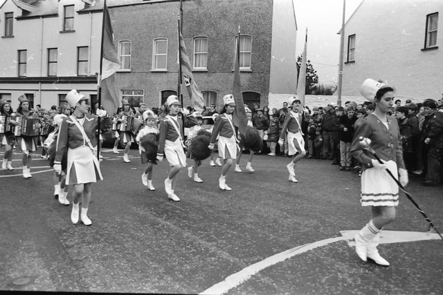 A band parading during the March 1993 St. Patrick's Day parade in Buncrana.