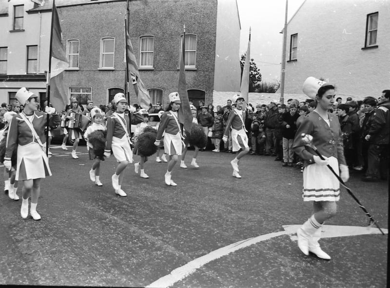 A band parading during the March 1993 St. Patrick's Day parade in Buncrana.