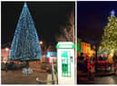 Previous Christmas lights in Carndonagh (left) and Moville. Phots: Brendan McDaid/ George Sweeney, Derry Journal.