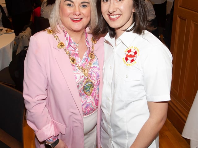 Foyle Search and Rescue’s Sophie Dechant pictured with the Mayor, Sandra Duffy on Wednesday evening at the Guildhall.