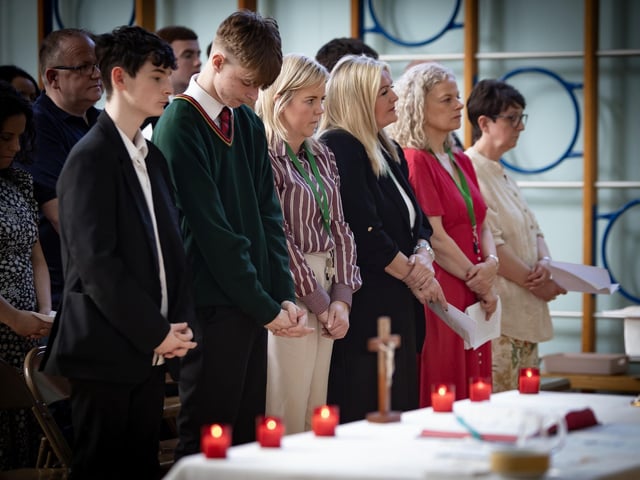 Mrs. Ciara Deane, Principal, St. Joseph's Boys School pictured with some senior staff and students at Wednesday's Annual Year 12 Leavers Mass. (Photos: Jim McCafferty Photography) : .