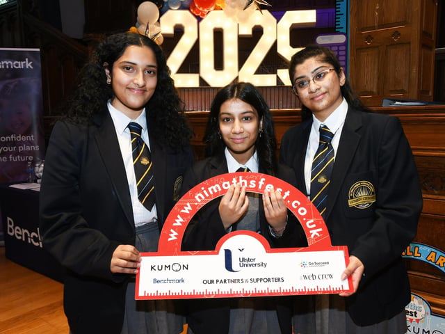 Some of the Lumen Christi College students who took part in the Foyle Kumon NI Maths Fest in the Guildhall. : .