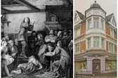 Quakers preaching late 1600s; the old Derry jail as it is today.