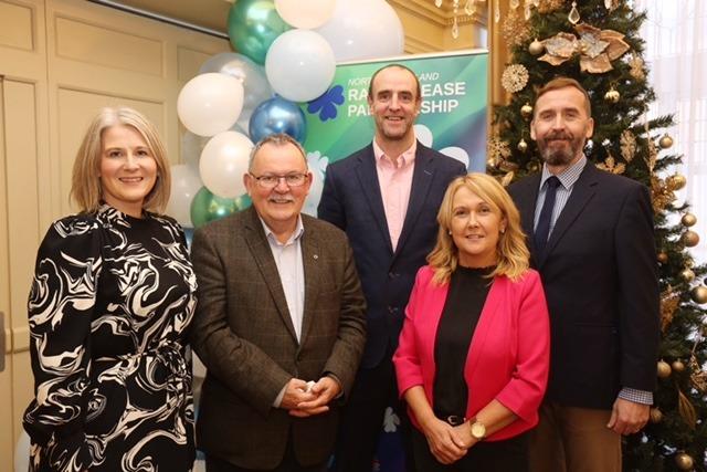 Sarah Callaghan & Patrick Toland with members of APG for Rare Disease, Mark H Durkan MLA (Chair), Maolíosa McHugh MLA (Vice Chair) and Ciara Ferguson MLA.