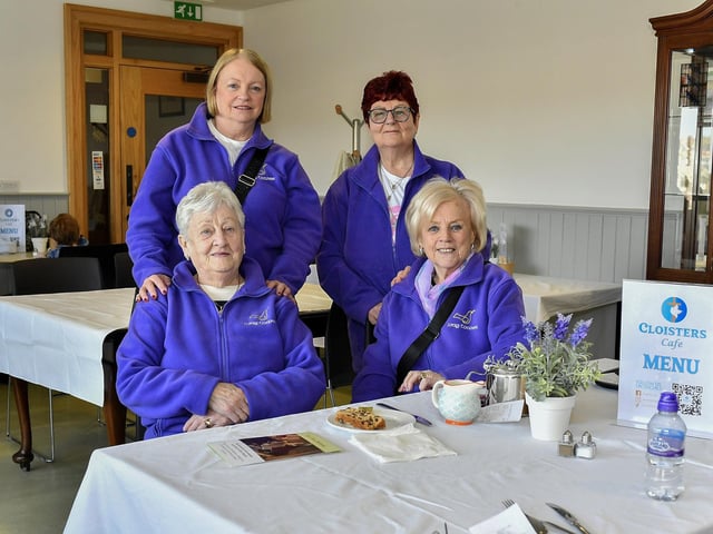 Bernie Hood, Marian Doherty, Eileen Doherty and Margaret McSwine, members of the Long Tower Purple Hearts, pictured the Cloisters Café based in Aras Cholmcille in the grounds of St Columbas Long Tower Church. Photo: George Sweeney