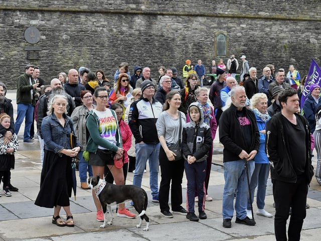 Some of the attendance at the Celebration of Migrant Workers rally held in Guildhall Square on Sunday afternoon. Photo: George Sweeney