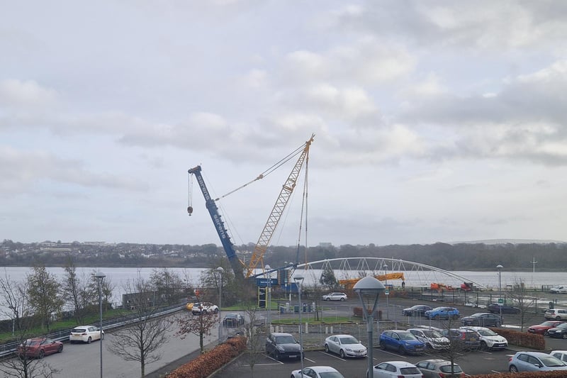 A Sarens crane at Fort George on Monday, February 19.