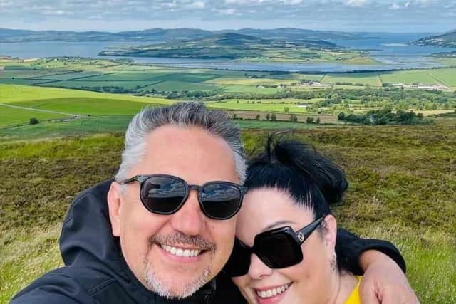 Lisa Riley and her partner Al at Grianan of Aileach. Picture: Instagram https://www.instagram.com/lisajaneriley/