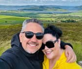 Lisa Riley and her partner Al at Grianan of Aileach. Picture: Instagram https://www.instagram.com/lisajaneriley/