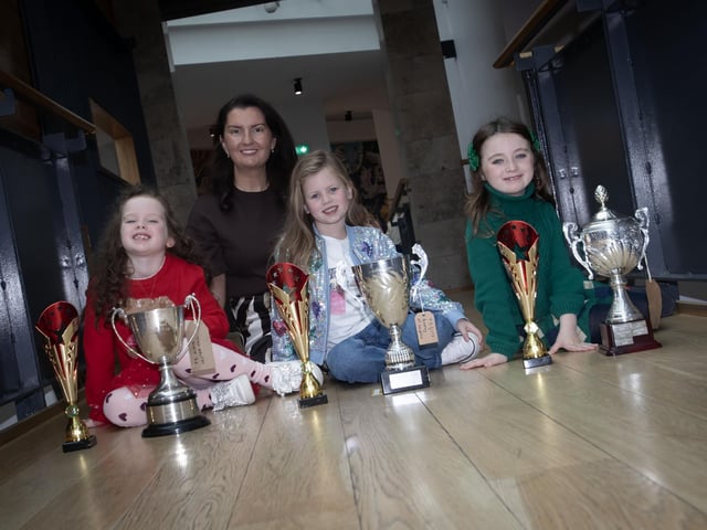 Primary 3 prizewinners of the girls competition at the Foyle School of Speech and Drama Annual Charity Event in aid of the Foyle Hospice, held at the Millennium Forum on Saturday. At back is Blathnaid Biddle. (Photos: Jim McCafferty Photography)