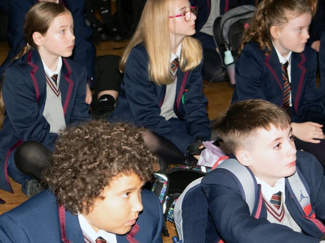 A section of the new Year 8 intake at Oakgrove Integrated College on Monday. : Oakgrove Integrated College welcomes latest influx of Year 8 pupils