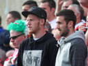 Danny Lafferty (right) alongside James McClean cheering on Derry City during their European tie against Welsh side Aberystwyth Town, in 2014. Picture by Kevin Moore/MCI