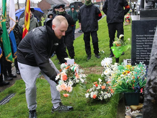 Wreath laying  at the IRSP Easter wreath laying commemoration at the Republican Socialist plot, City Cemetery. (Photo - Deirdre Heaney, nwpresspics)