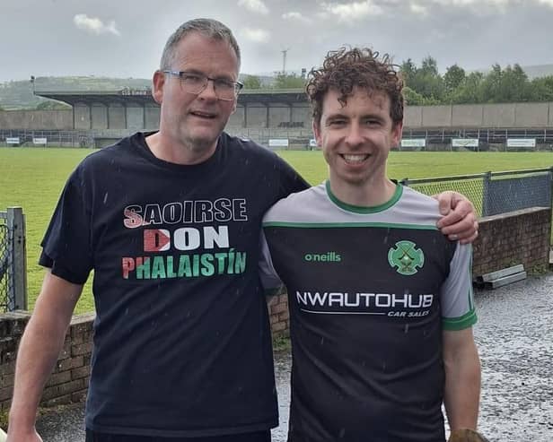 Gearalt with his spotter, Na Magha club mate Bliadhan Glass, at the Derry Poc Fada.
