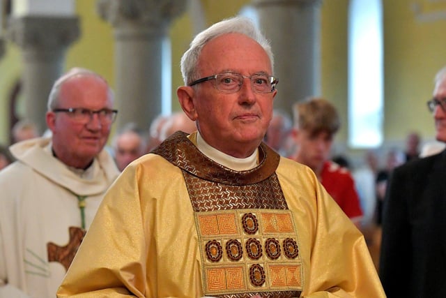 Father Con McLaughlin PP at a Mass to celebrate his Golden Jubilee in the priesthood, at the Church of the Sacred Heart, Carndonagh, on Saturday evening. Fr McLaughlin was ordained on June 10th 1973. Photo: George Sweeney. DER2323GS – 155
