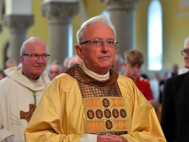 Father Con McLaughlin PP at a Mass to celebrate his Golden Jubilee in the priesthood, at the Church of the Sacred Heart, Carndonagh, on Saturday evening. Fr McLaughlin was ordained on June 10th 1973. Photo: George Sweeney. DER2323GS – 155