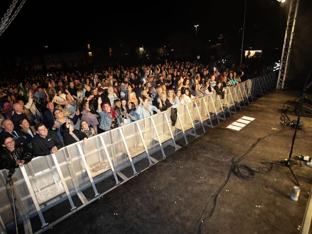 A section of the large crowd at the Feile 24's main music event - The Whistlin Donkeys on Thursday night at the Gasyard. (Photos: Jim McCafferty Photography)