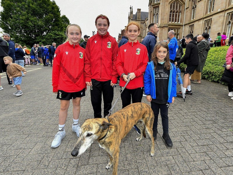 Glentoran Ladies players with mascot.  Photo: George Sweeney