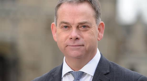 Nigel Adams, MP for Selby and Ainsty pictured outside Selby Abbey.  