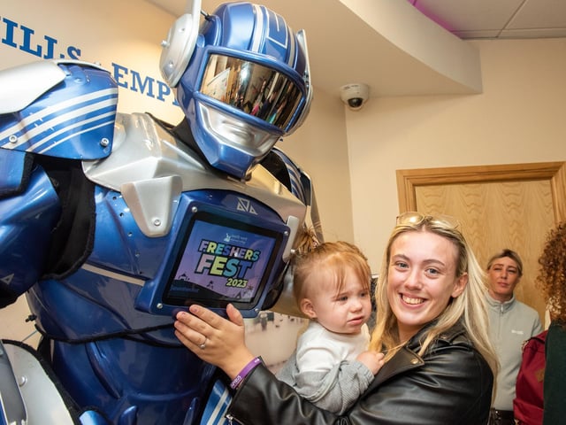Zara Hetherington pictured with Maddie at NWRC's Freshers' fest at Strand Road campus. 