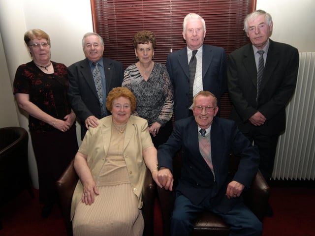 Mary Curran, Jerry Curran, Margaret Doherty, Charlie Doherty, Johnnie Curran, Kathleen Quigley, Willie Quigley 0157JML : Parties and celebrations January 2006: Kathleen and Willie Quigley.