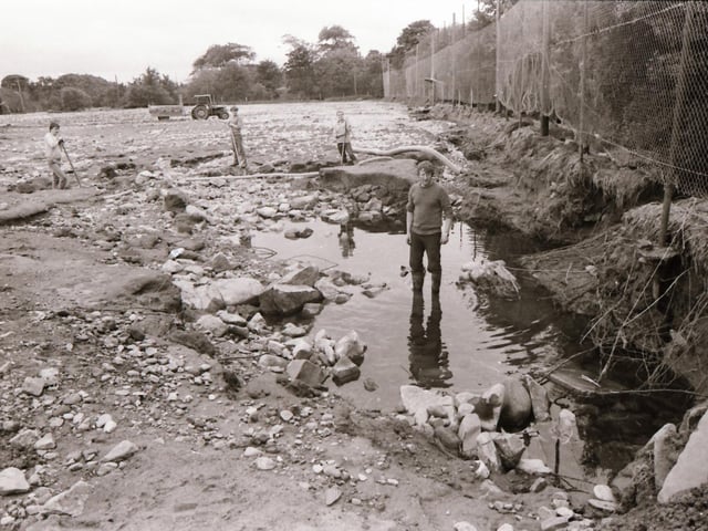 Damage to Cockhill Celtic football pitch by River Crana flooding.