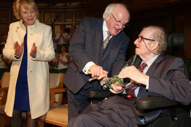 2018: Civic Reception for current Irish President Michael D. Higgins, who delivered the keynote address at the NICRA 50th Anniversary Festival in the Guildhall, Derry. President Higgins presented an award on behalf of NICRA to founding member, the late Ivan Cooper.