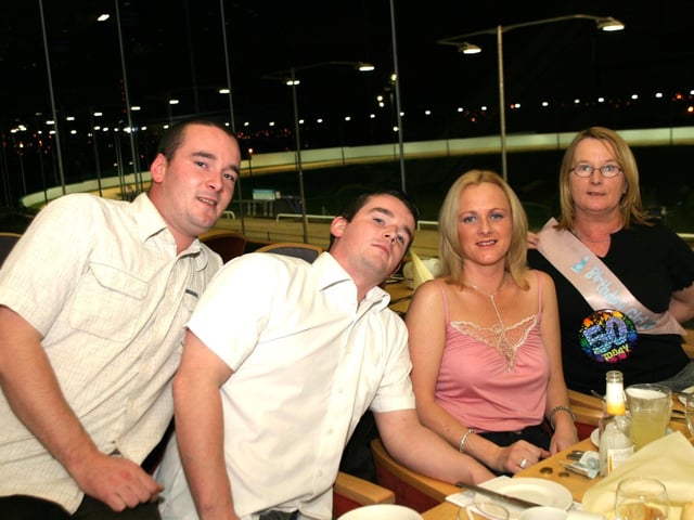 Enjoying a night out at the Lifford Greyhound Stadium in October 2004.