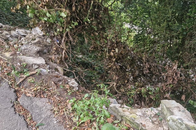The collapsed wall near the bottom of the Braehead Road.