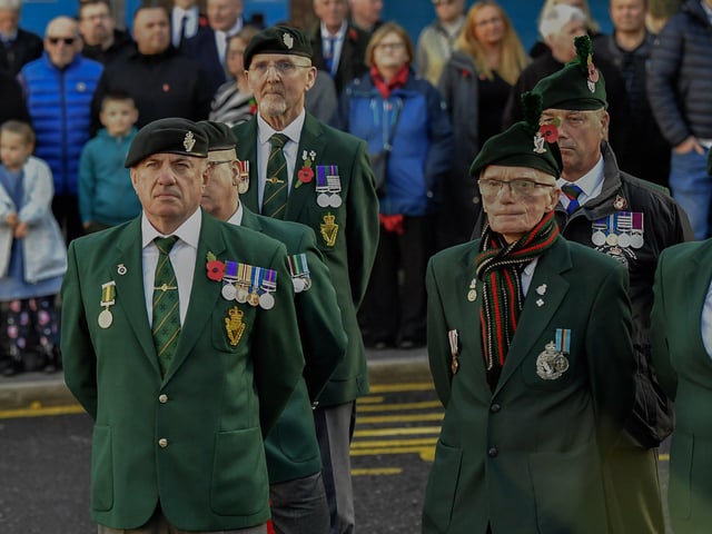 Veterans at the Royal British Legion Waterside Remembrance Sunday held at the Cenotaph in the Diamond. Photo: George Sweeney