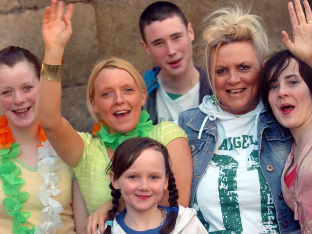 Family fun in Derry's Guildhall square during the St Patrick's Day parade. (18103SL01)