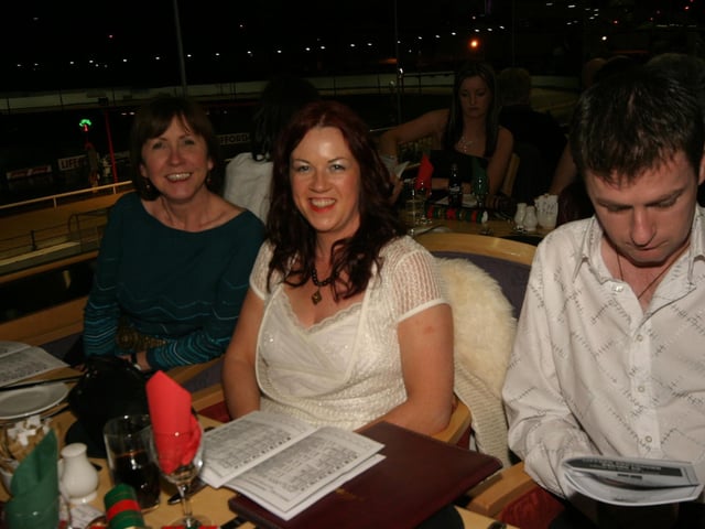 Pictured from left - Lisa Finn , Geraldine Hughes , Matthew Mc Granaghan , enjoying the Lifford Races. : Parties in December 2005.