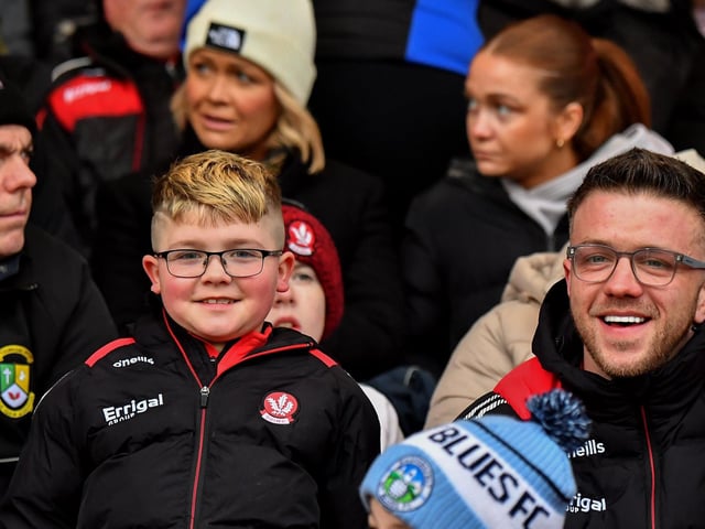 Fans at Derry’s NFL game against Galway at Celtic Park on Saturday evening. Photo: George Sweeney