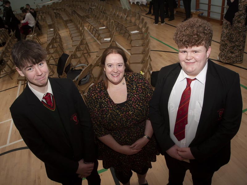 St. Joseph’s Boys School Administrator Lisa Grant pictured with sons Tristan and Matthew during Friday’s Leavers Mass.