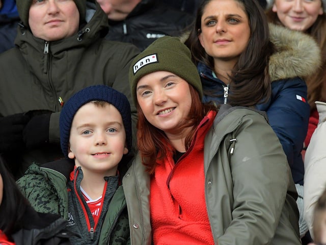 Fans at Derry’s game against Dublin, in Celtic Park, on Saturday. Photo: George Sweeney