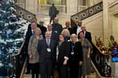 Members of Hospice Alliance NI on the steps of Parliament Buildings, Stormont, ahead of the launch of the Assembly’s Report on Access to Palliative Care Services