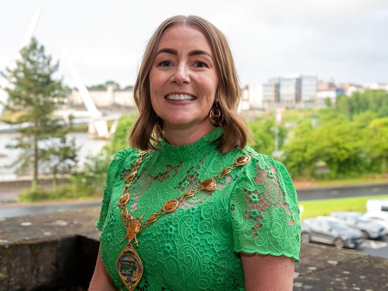 Councillor Grace Uí Niallais (SF) who is the new Mayor of Derry City and Strabane District Council following the AGM in the Guildhall on Monday. Picture Martin McKeown. 01.06.26