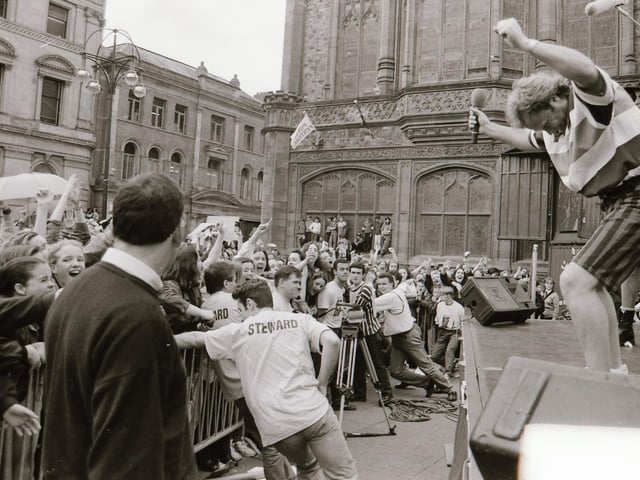 Bruno Brookes on stage in Derry during the BBC Radio 1 roadshow.