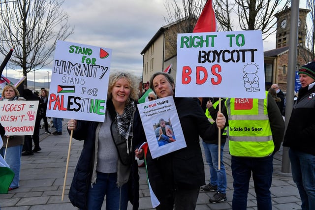 Supporters attend the pro-Palestinian solidarity rally held in Derry  on Saturday afternoon.  Photo: George Sweeney