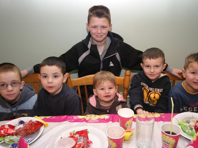 The boys, Emmett, Declan, Gary, Emmett, and Nathan get ready to party with Leah 0013/JML : Parties and celebrations January 2006: Leah McCallion.