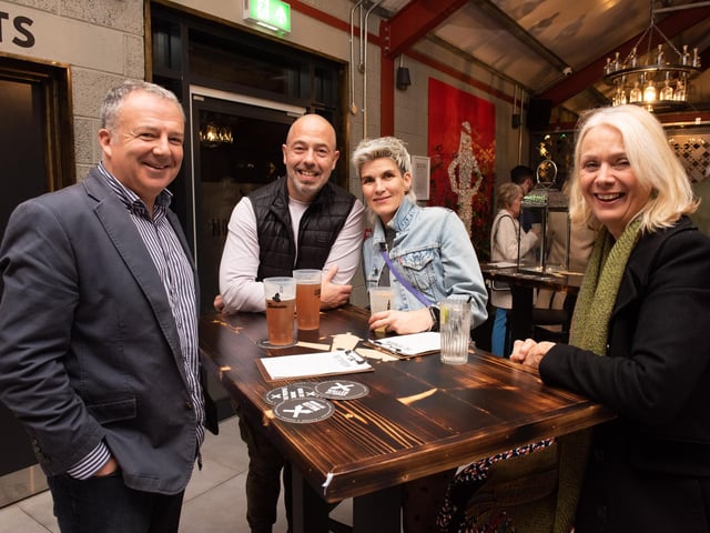 Mark Johnston, Martin Doherty, Bank of Ireland and his wife Susan and Anna Doherty, CEO, Londonderry Chamber of Commerce pictured at the opening of The Taproom at the Walled City Brewery. Picture Martin McKeown. 21.10.22