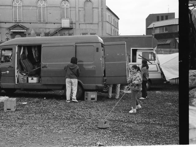 Packing up at the Foyle Street market.