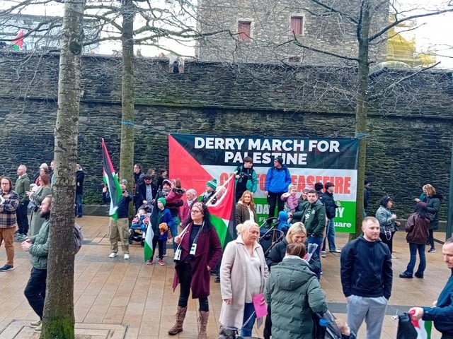 Thousands participate in Derry rally for Palestine calling for a ceasefire in Gaza on January 13, 2024