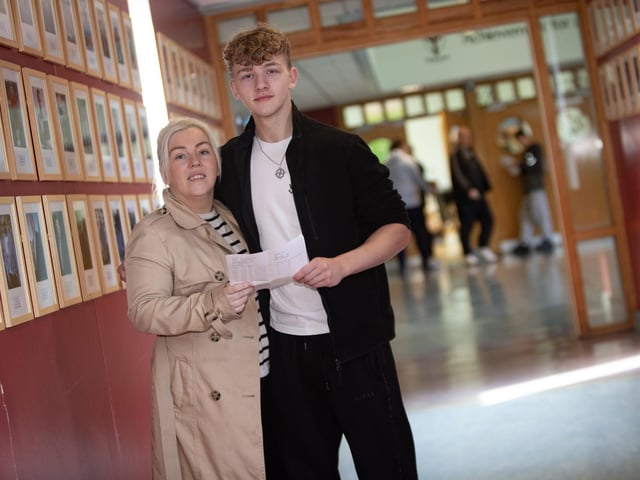 Aaron Sharpe and mum Christine check out his GCSE results.