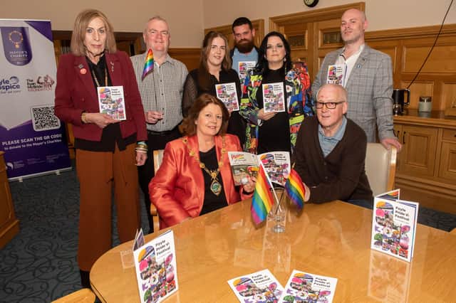 Mayor of Derry City and Strabane District Councillor Patricia Logue with the Foyle Pride committee at the official launch on Friday