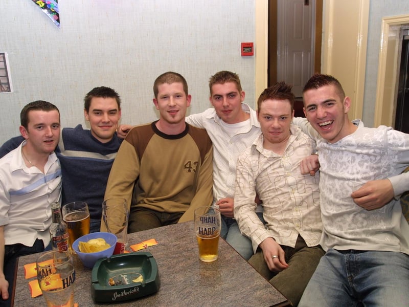 Barney pictured with the lads, Kieran Dunne, Steven Brown, Gary Hegarty, Gerard Devine and Jim Kennedy in the 'Rocking Chair.