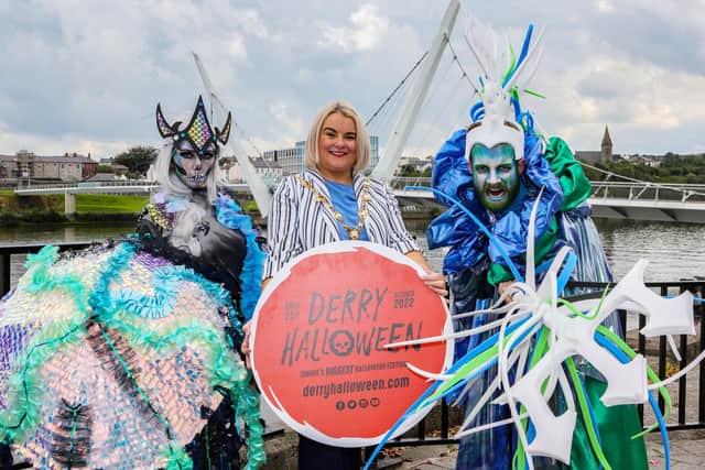 Mayor Sandra Duffy with some of the colourful characters who will be popping up this Halloween.