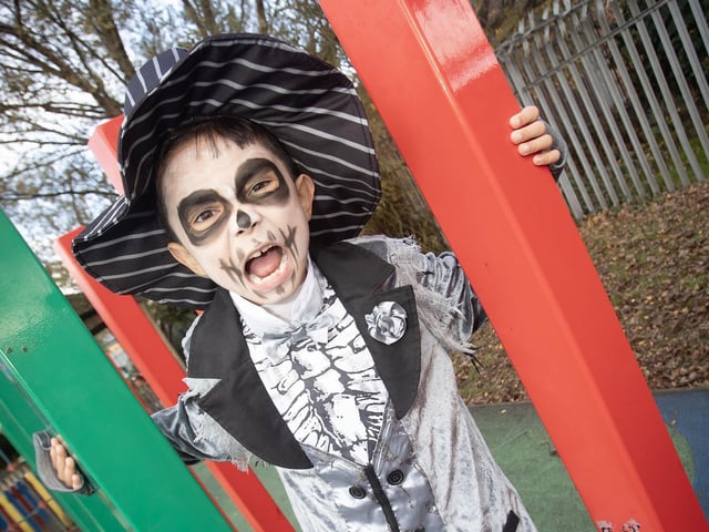 Young Pablo gets into the Halloween swing at Greenhaw PS on Friday. : .